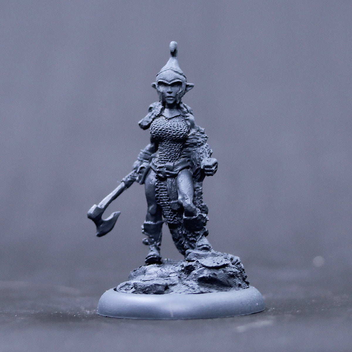 Female Grey elf wolf warrior with hand axe