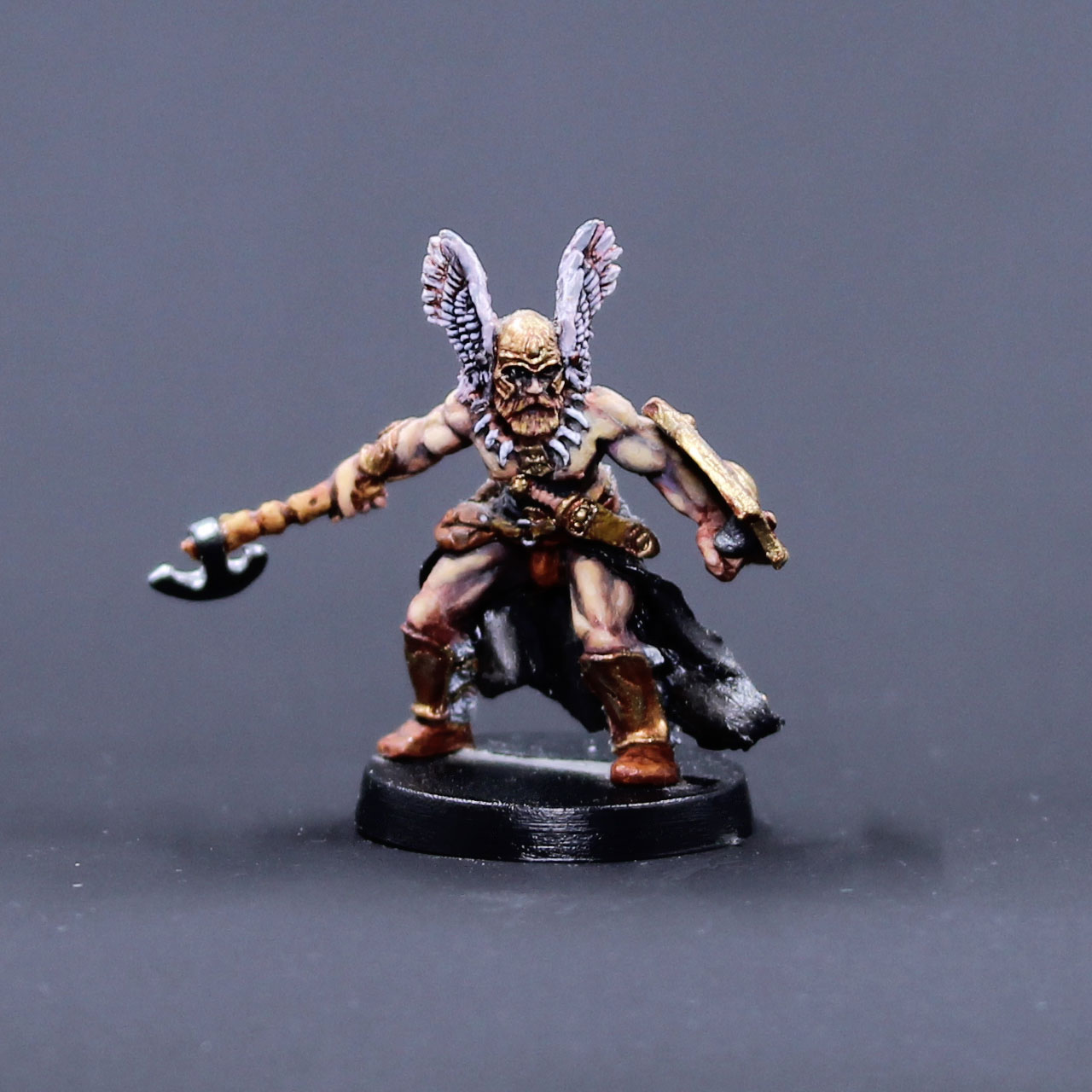 Barbarian male armored with axe and shield