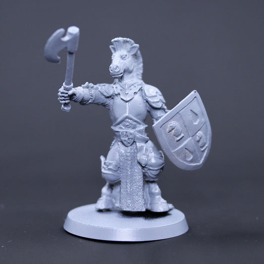 Chess knight with axe and shield
