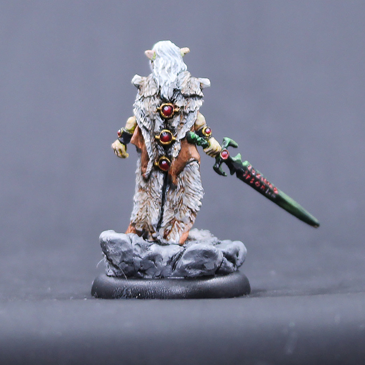Male Grey Elf Wolf Lord with rune sword