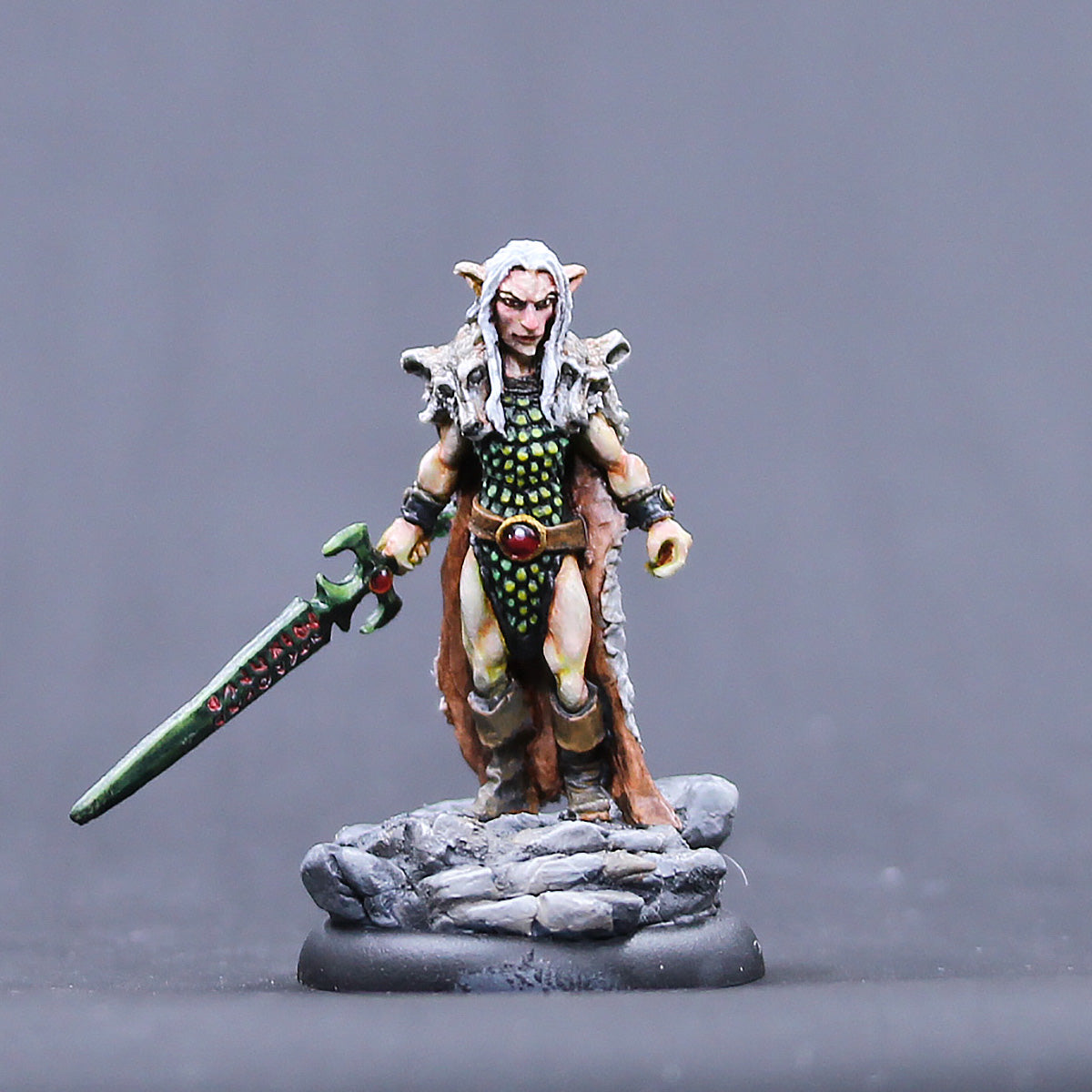 Male Grey Elf Wolf Lord with rune sword