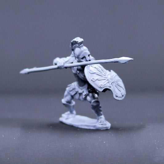 Greek armored defending with spear and shield