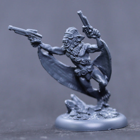 Male Simairian leaping firing pistol